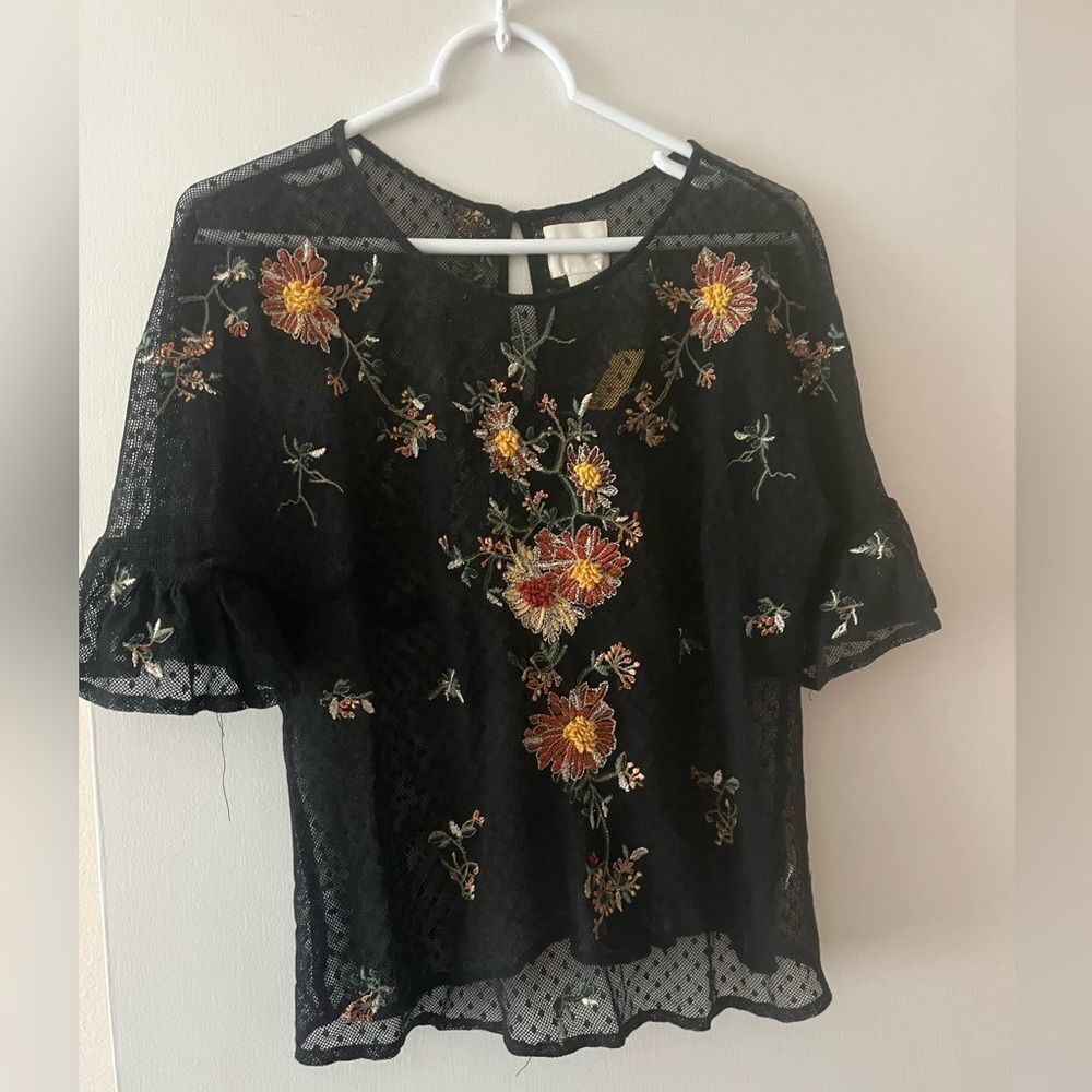 Maeve Anthropologie Embroidered Floral Top